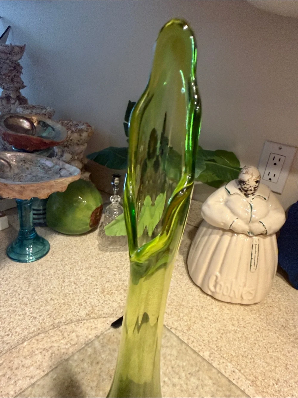 Tall Green Art Glass Bud Vase